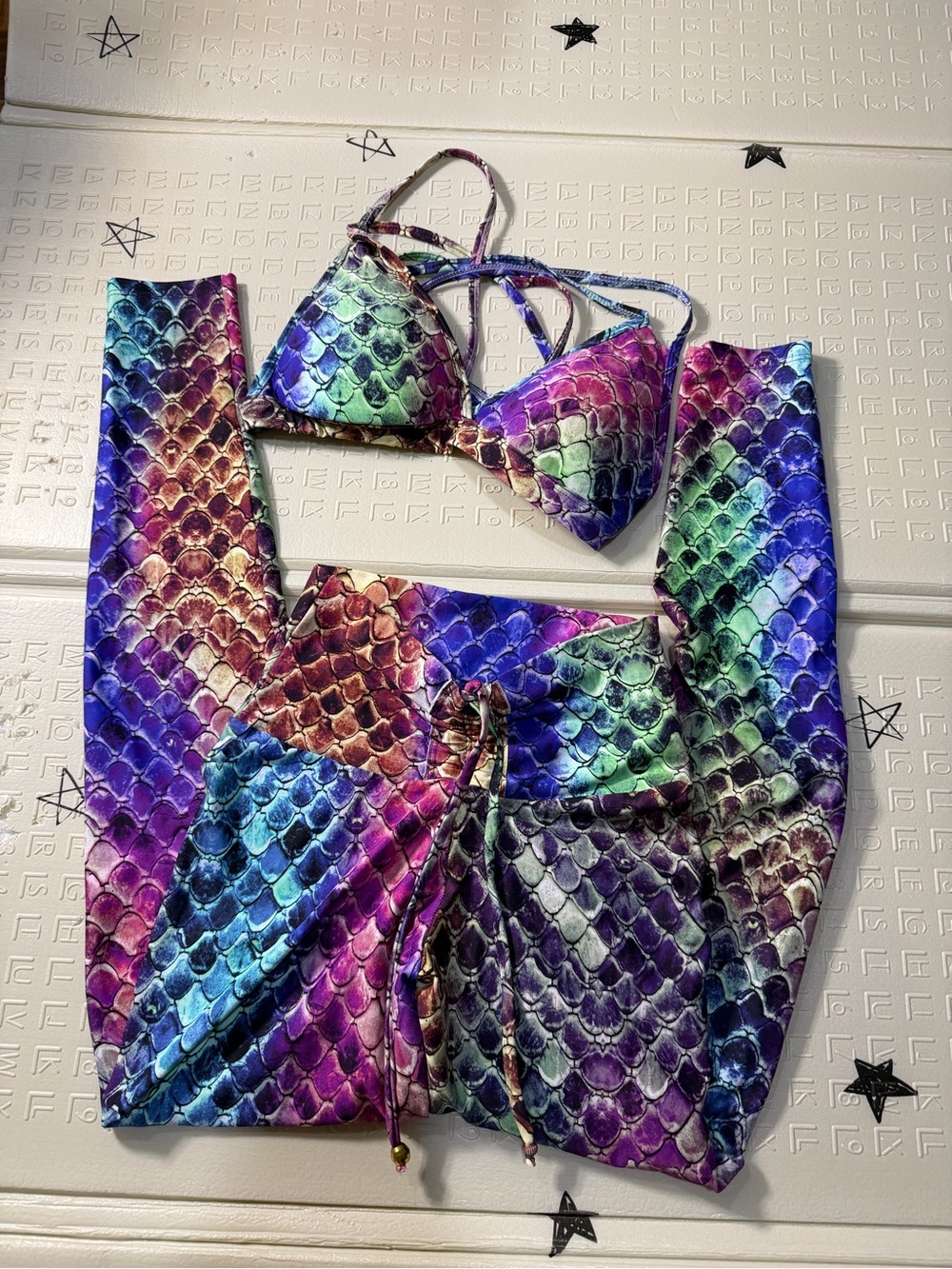 Multicolor Mermaid Scale Kids One-Piece Set